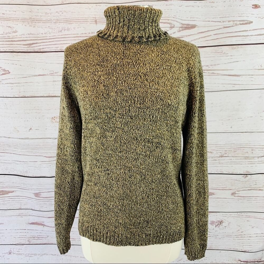 Jeanne Pierre brown sweater turtleneck leather